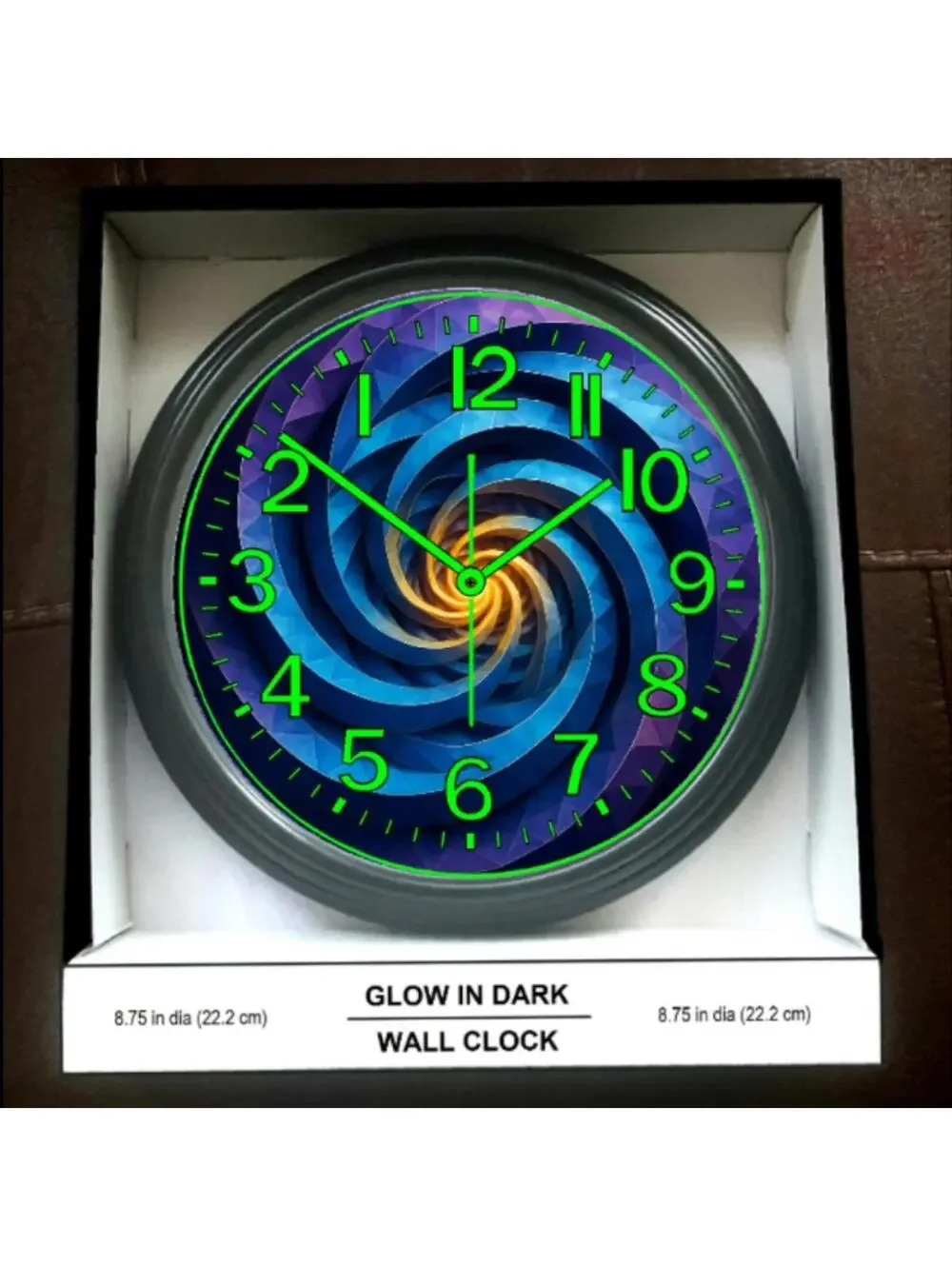 Glow-in-Dark Reverse Ticking Wall Clock 3D Dimensional New!